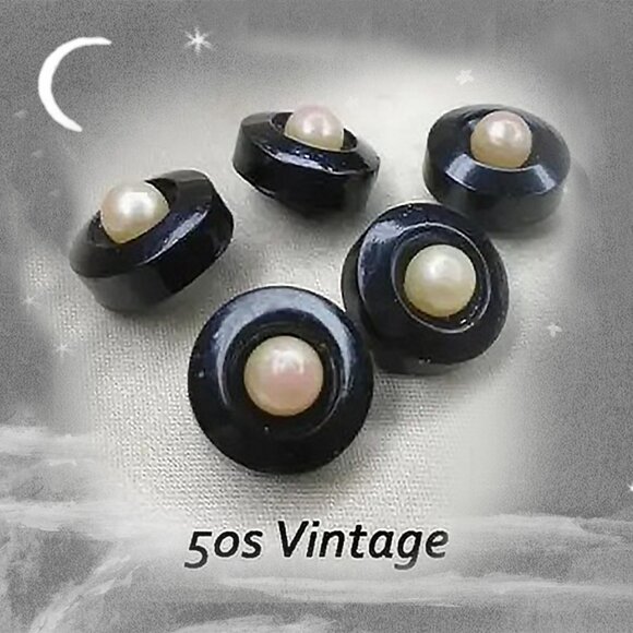 Vintage Buttons Black with Faux Pearls 50s 1950s Button Set - Picture 1 of 10